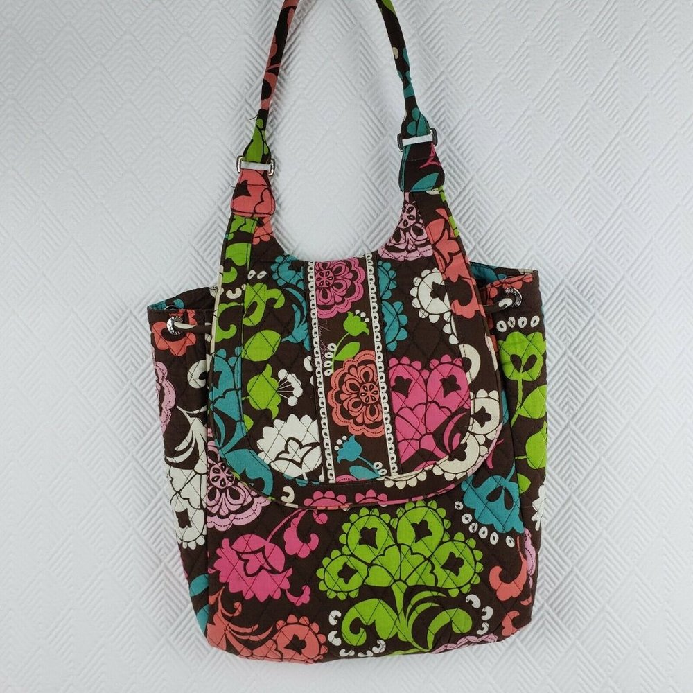 Vera Bradley Backpack Purse Tote Lola Paisley Floral Removable Straps Brown